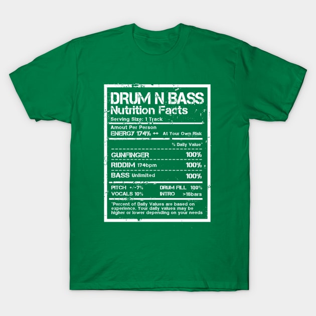 Drum N Bass Nutrition Facts Label ( Distressed Edit ) T-Shirt by Wulfland Arts